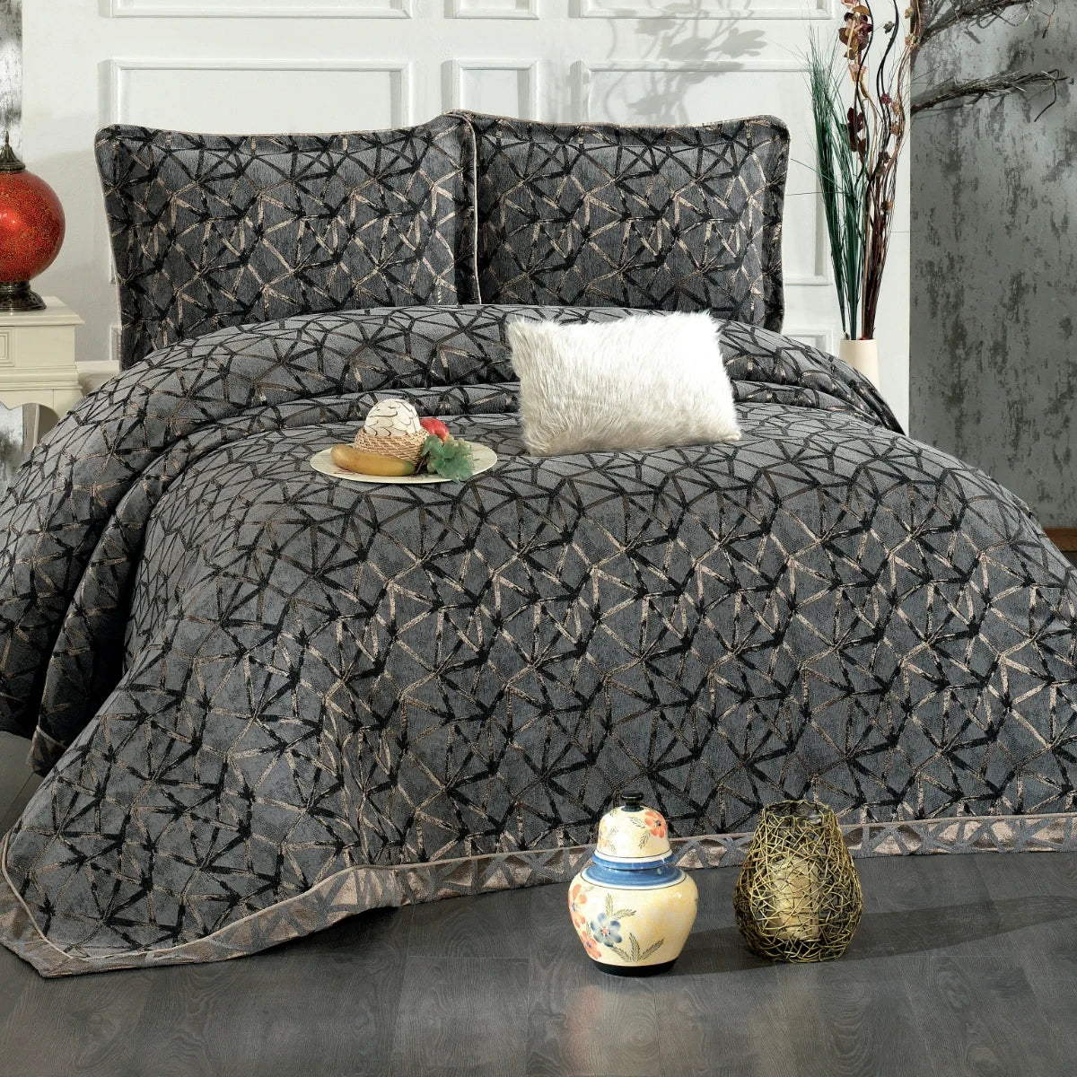 Eliz 4 Stück 100% Chenille Tagesdecken-Set Cover Set