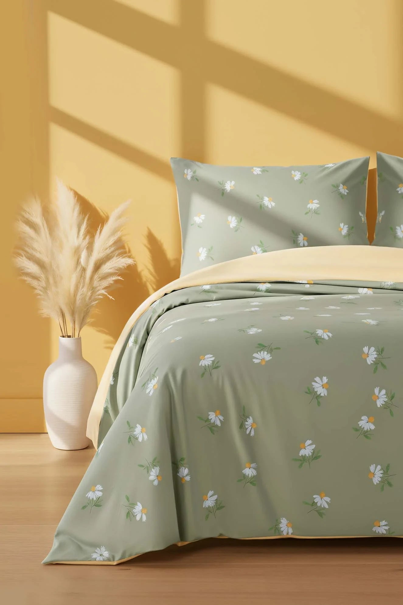 Bettwäsche-Set Grüne Gänseblümchen - Polycotton - 200x215 cm