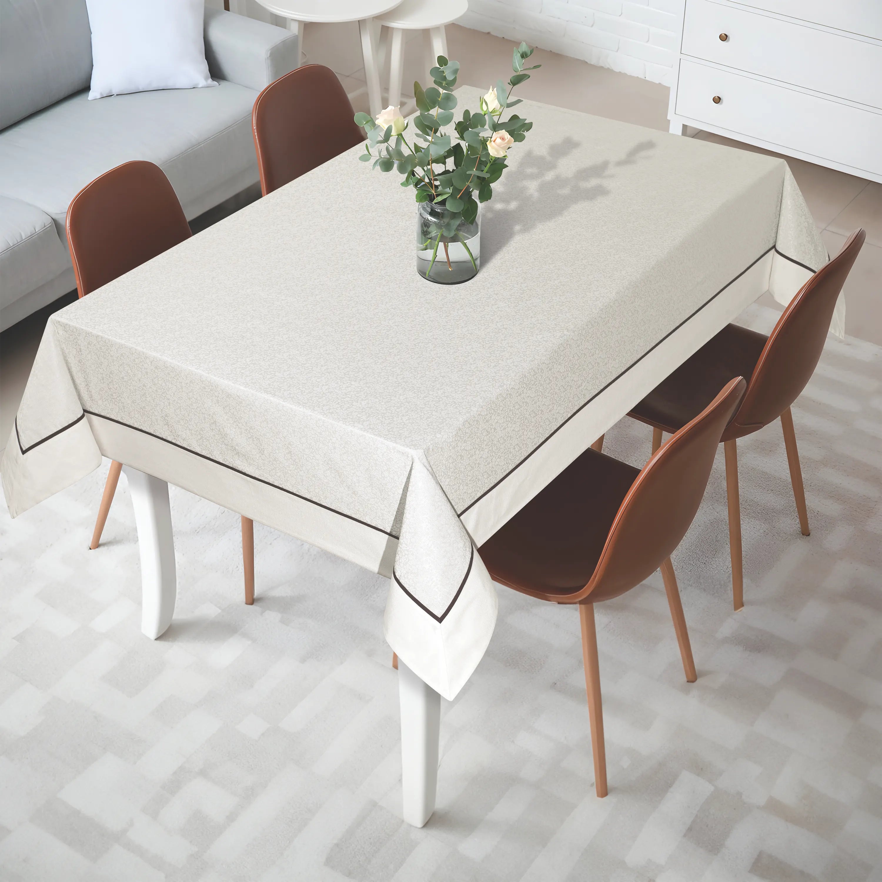 Daisy Jacquard Tischdecke Creme - 160x220 cm