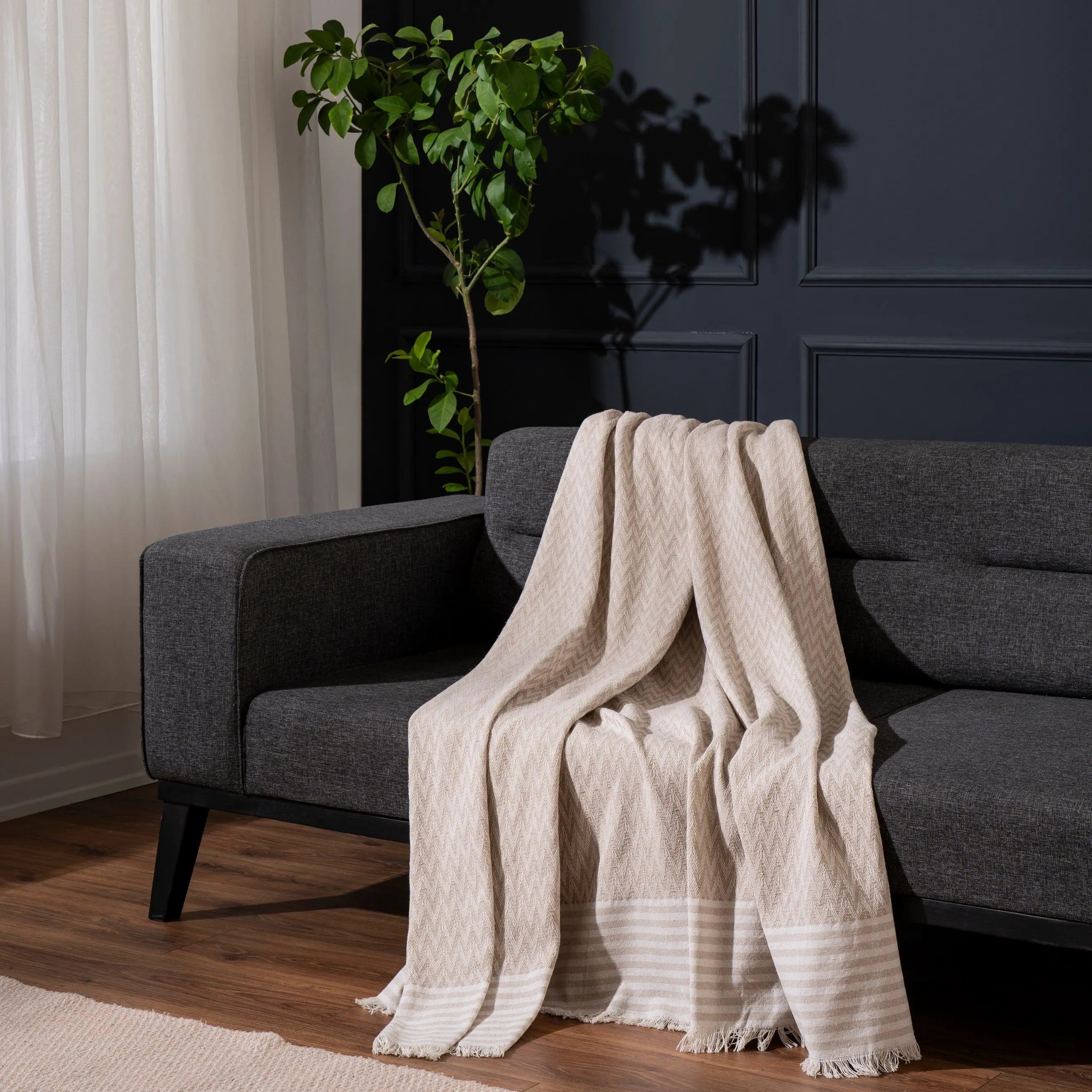 Multifunktionale Sofadecke Beige aus recycelter Baumwolle - 170x210 cm