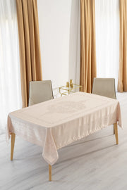 Jumbo Jacquard Tischdecke Beige - Wasserabweisend - 160x220 cm
