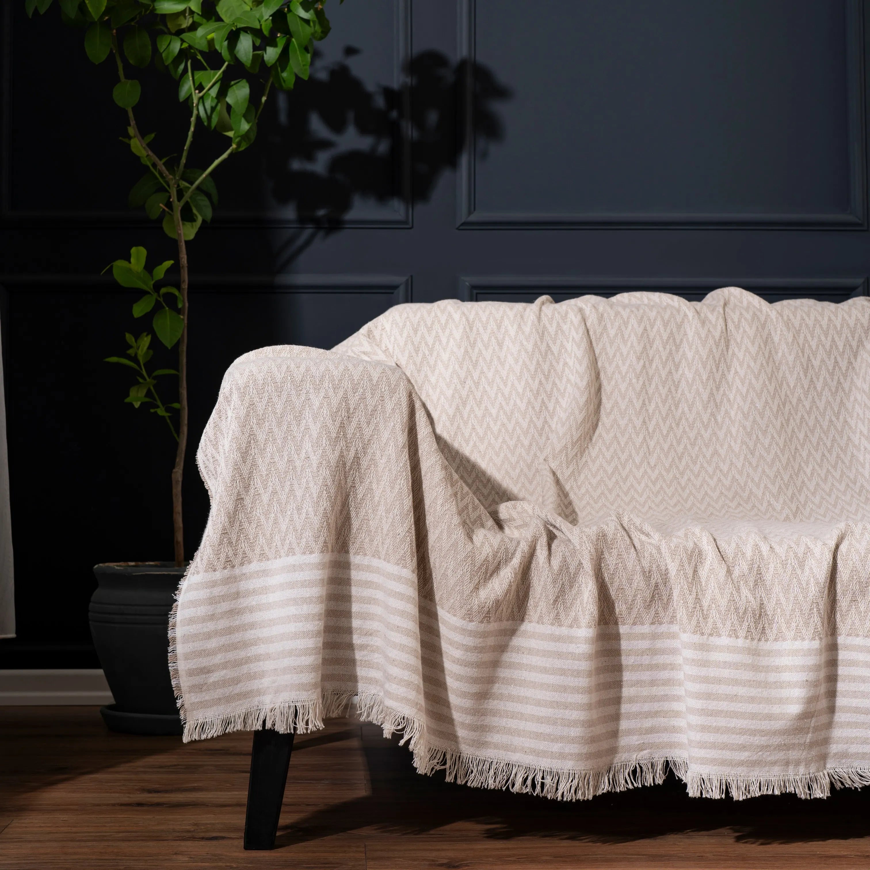 Multifunktionale Sofadecke Beige aus recycelter Baumwolle - 170x210 cm