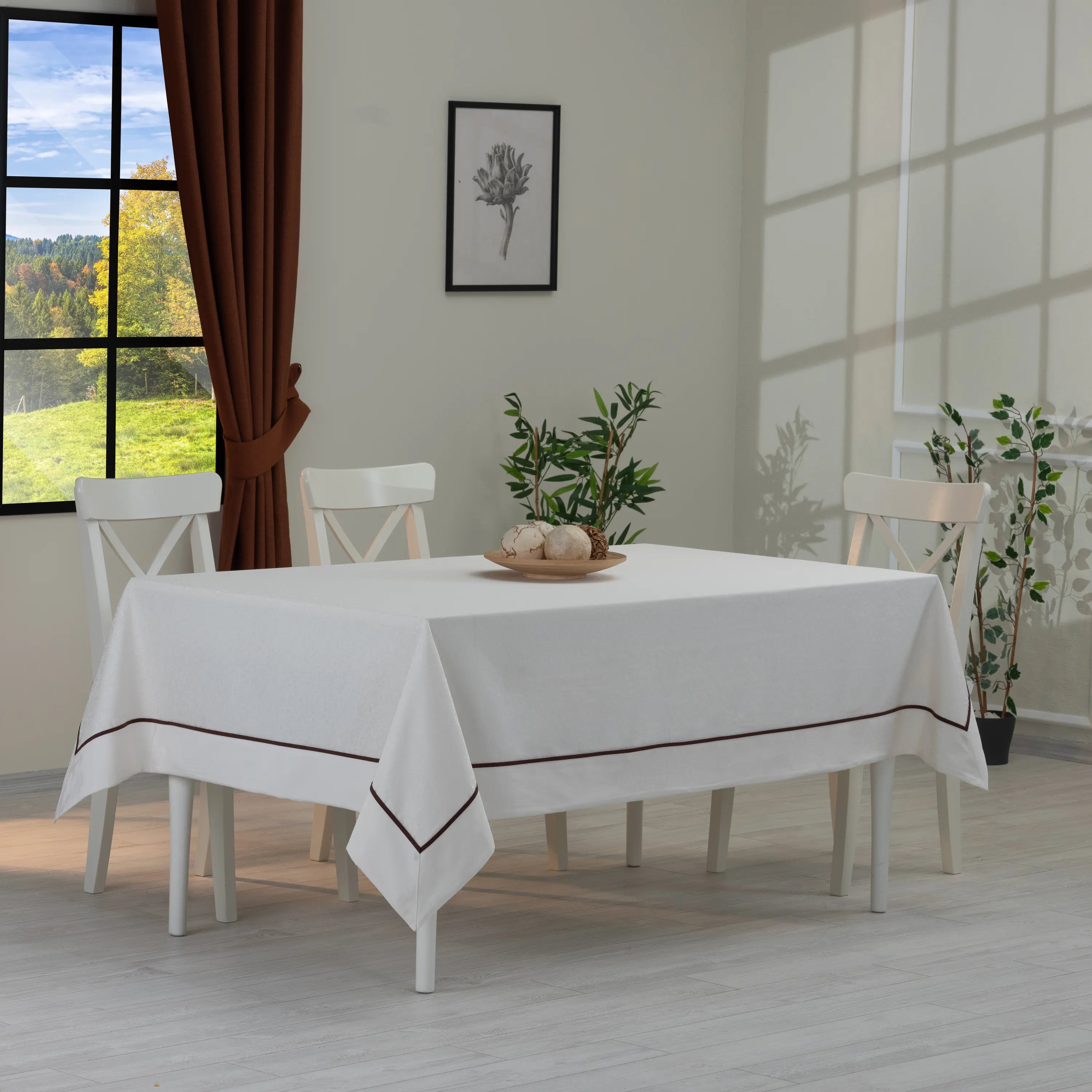 Daisy Jacquard Tischdecke Creme - 160x220 cm