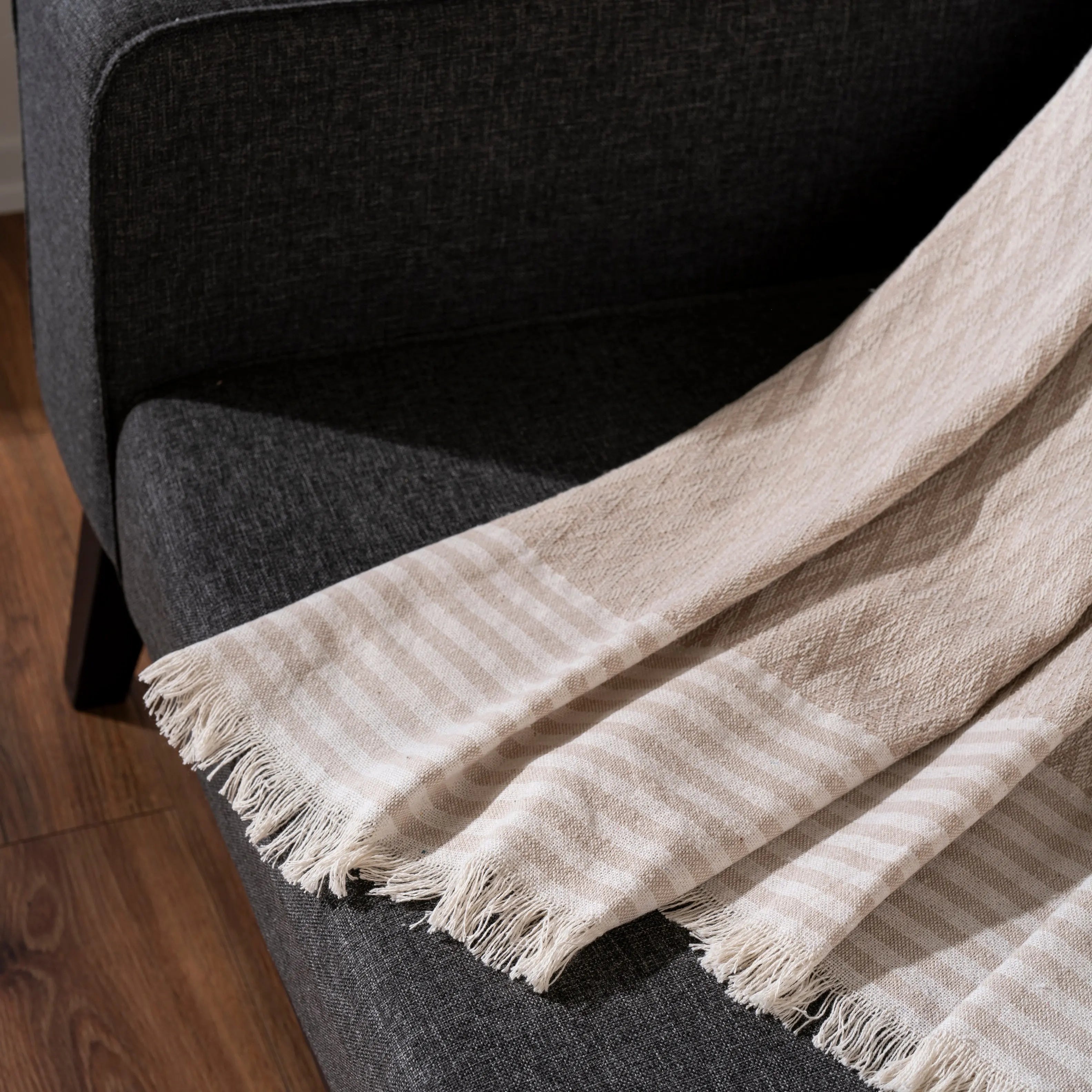 Multifunktionale Sofadecke Beige aus recycelter Baumwolle - 170x210 cm