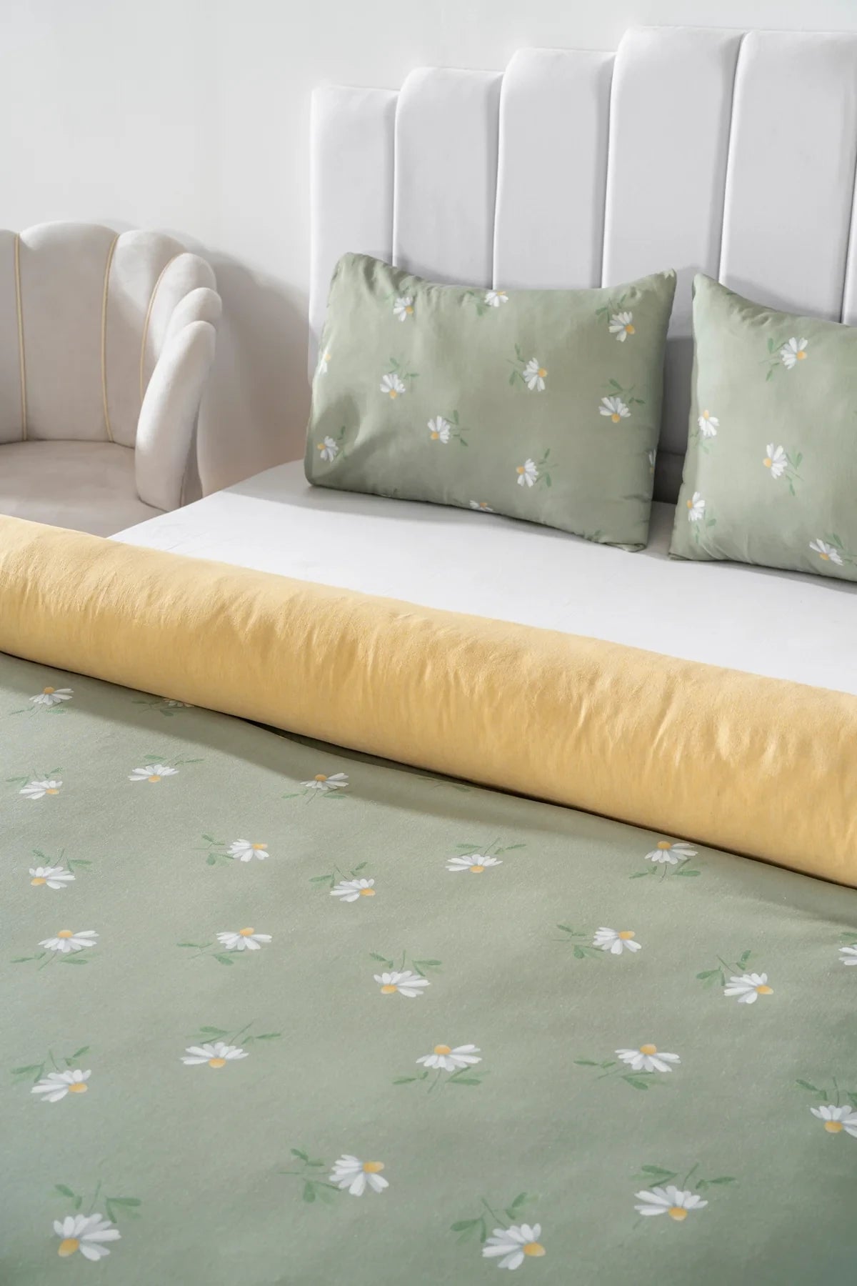 Bedding Set Green Daisies - Polycotton - 200x215 cm