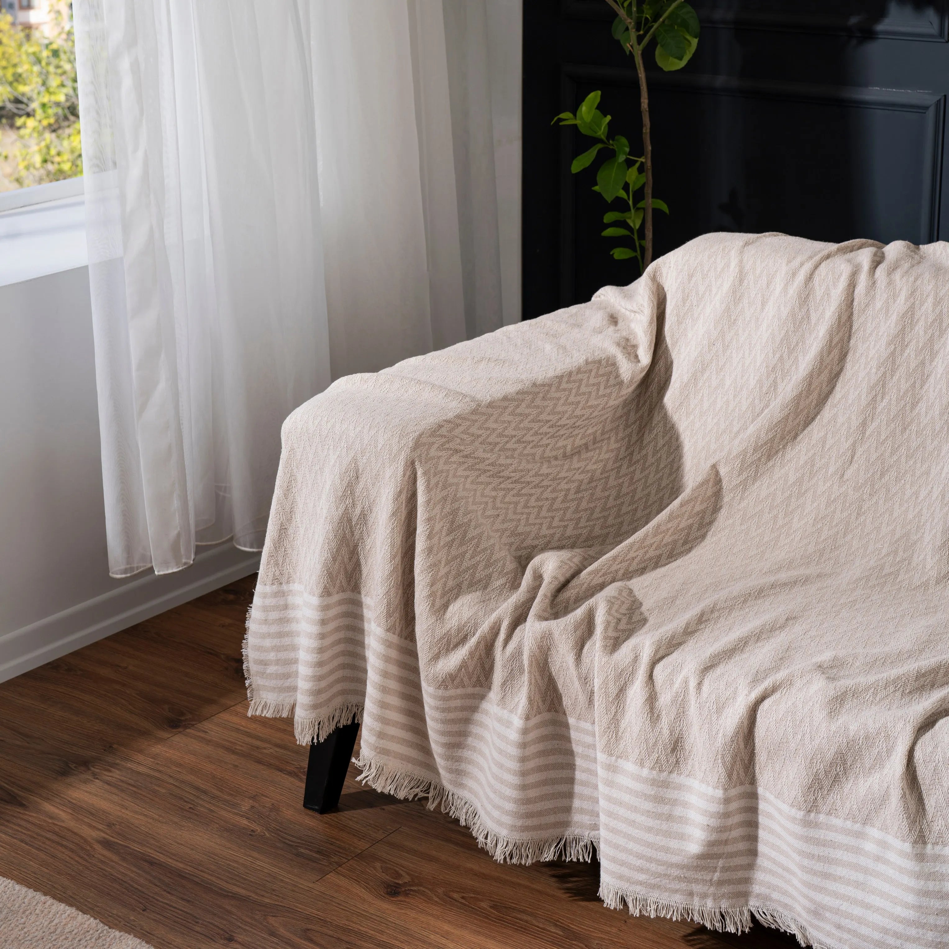Multifunktionale Sofadecke Beige aus recycelter Baumwolle - 170x210 cm