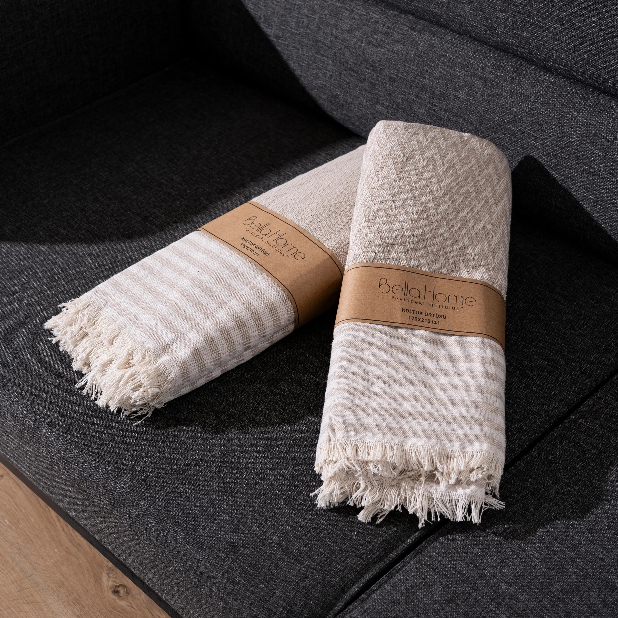 Multifunktionale Sofadecke Beige aus recycelter Baumwolle - 170x210 cm
