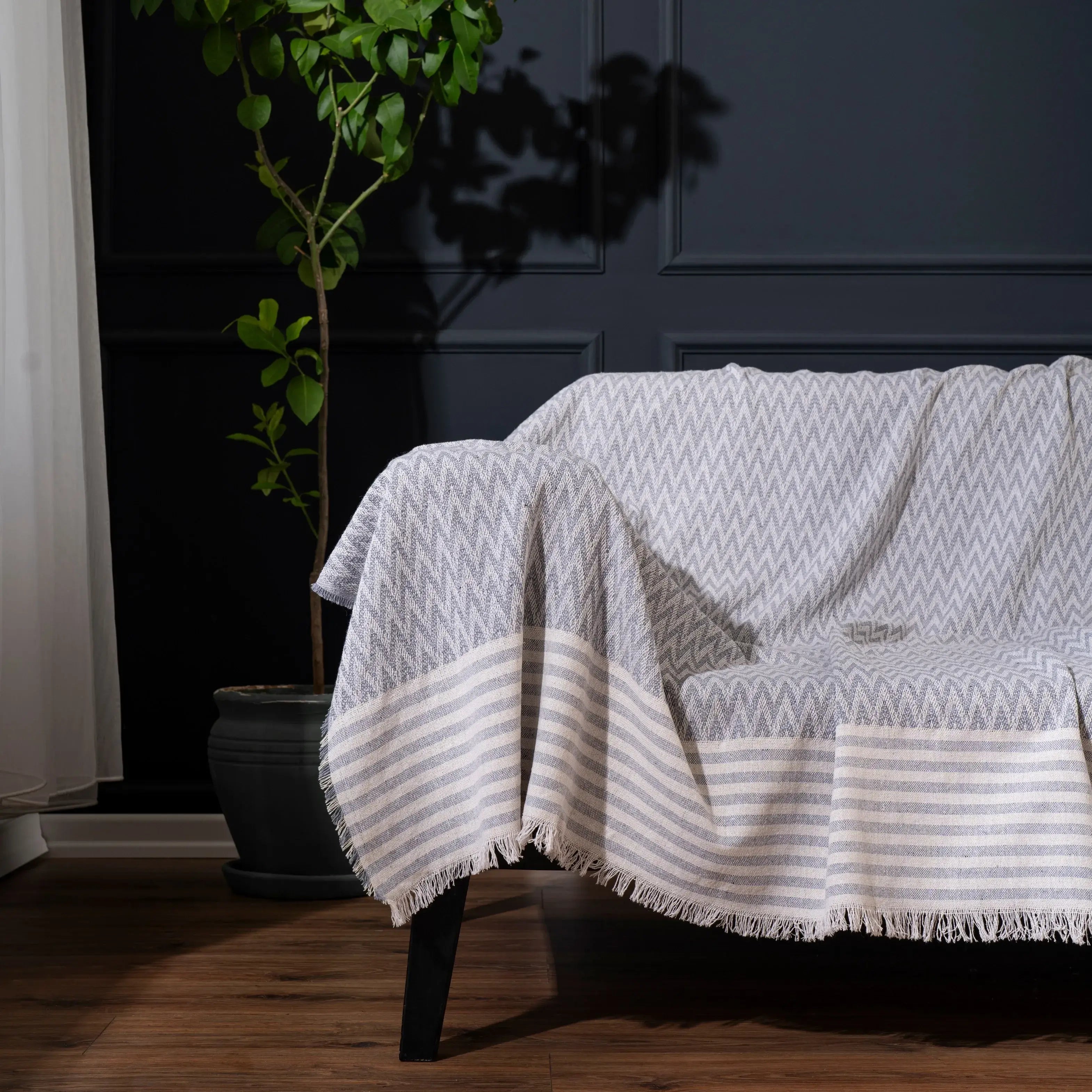 Multifunktionale Sofadecke Grau aus recycelter Baumwolle - 170x210 cm