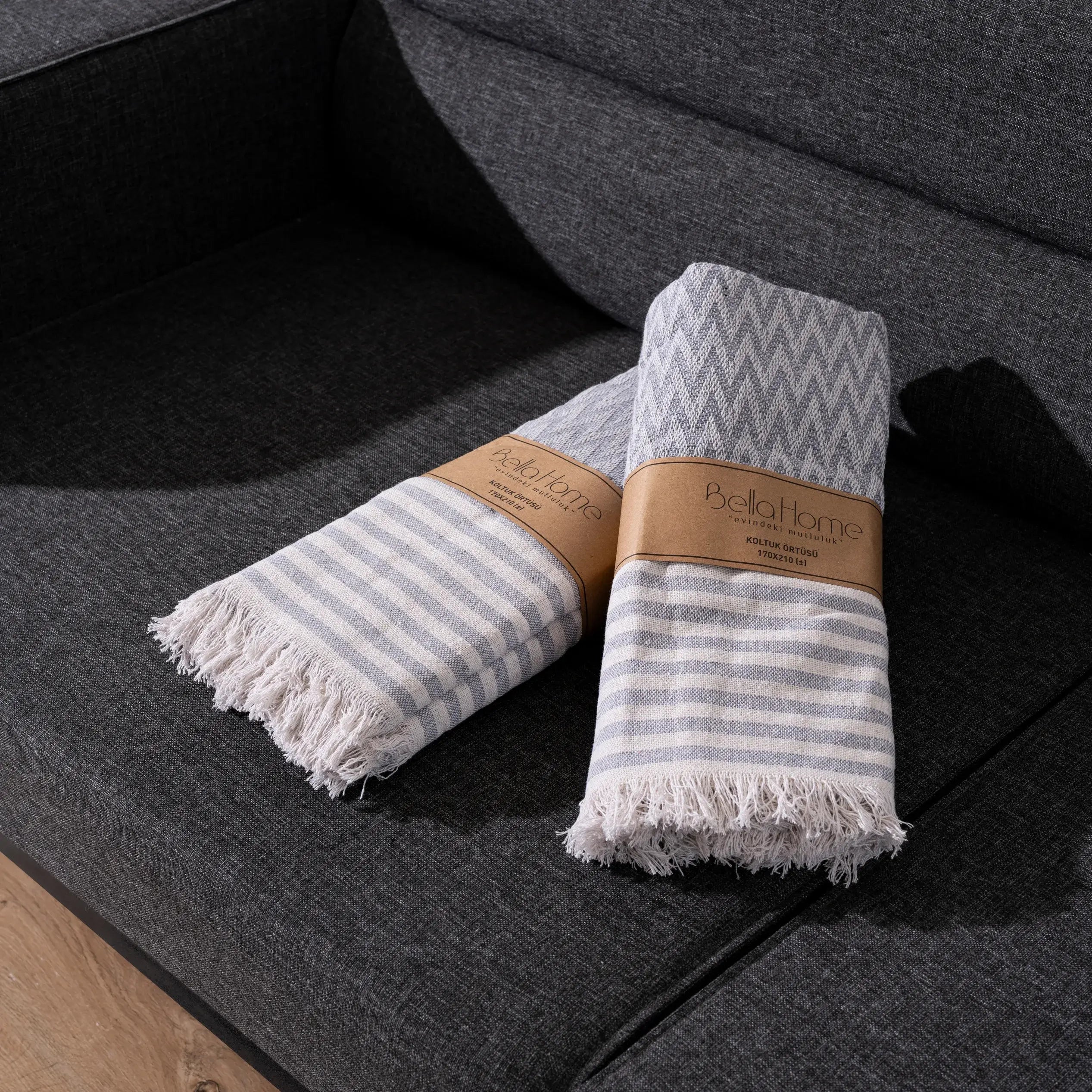 Multifunktionale Sofadecke Grau aus recycelter Baumwolle - 170x210 cm
